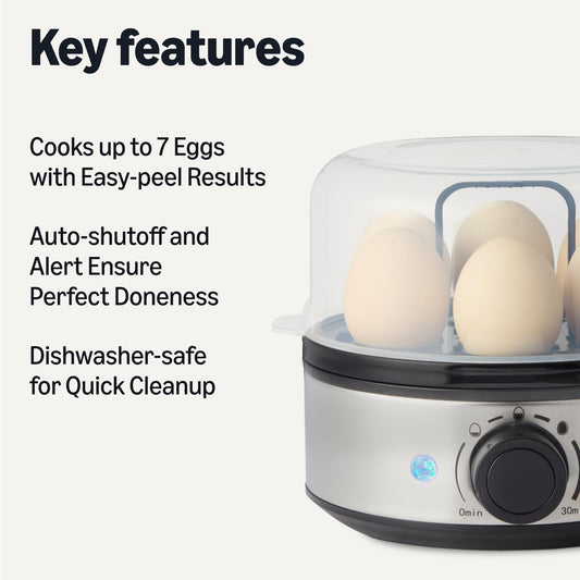 Amazon Basics Electric Egg Cooker, Boiler and Poacher, 7-Egg Capacity, BPA Free, Black