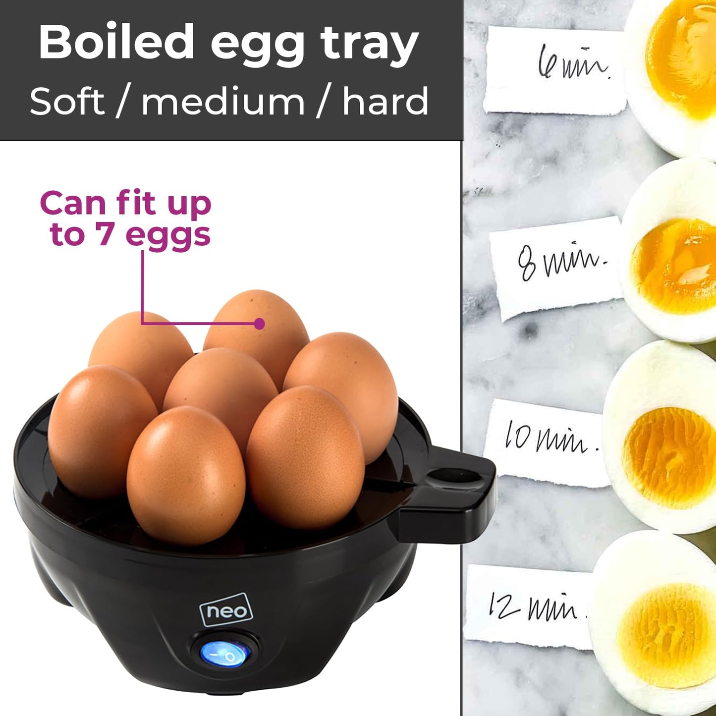 Neo 3 in 1 Durable Kitchen Electric Egg Cooker, Boiler, Poacher Poached Boiled & Omelette Maker Machine Steamer with Timer (Clear Egg)