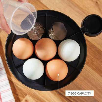 Andrew James Egg Boiler Poacher Electric Cooker with Steamer Attachment for Perfect Soft and Hard Boiled Eggs | up to 7 Egg Capacity | Water Measuring Cup & Egg Piercer | 380W
