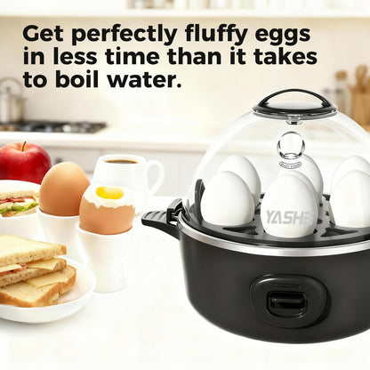 YASHE Rapid Egg Cooker, 7 Egg Capacity Electric Egg Boiler for Hard, Medium, Soft Boiled Eggs, Poacher, Poached Omelet Maker Egg with BPA Free Tray & Egg Bowl, Auto Shut Off, Musical Buzzer, Black