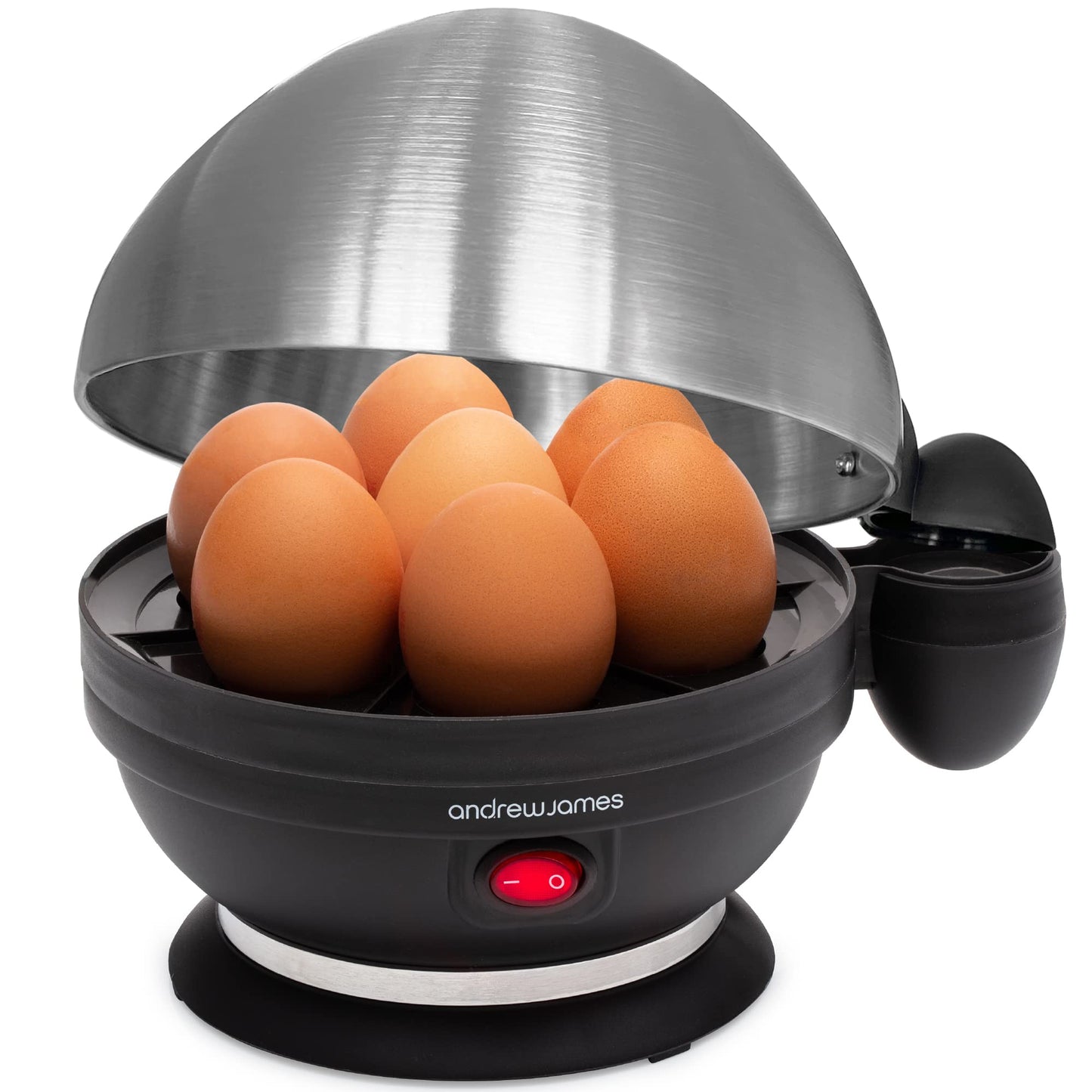Andrew James Egg Boiler Poacher Electric Cooker with Steamer Attachment for Perfect Soft and Hard Boiled Eggs | up to 7 Egg Capacity | Water Measuring Cup & Egg Piercer | 380W