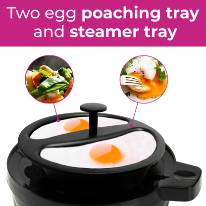 Neo 3 in 1 Durable Kitchen Electric Egg Cooker, Boiler, Poacher Poached Boiled & Omelette Maker Machine Steamer with Timer (Clear Egg)