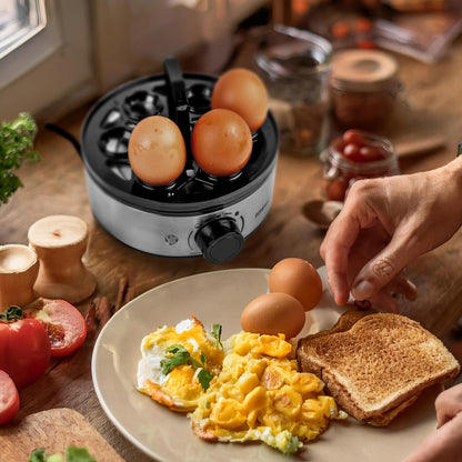 Duronic Electric Egg Boiler EB50 Egg Cooker 400W Omelette Maker for 7 Eggs with Poacher Tray Auto Shut Off 3 Cooking Modes Soft Medium Hard Boiled Eggs Steamer for Breakfast Meals